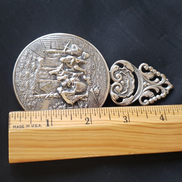 VTG Hans Jensen Silver Hand mirror, Silver plate, Repousse, marked, Denmark - Picture 5 of 10